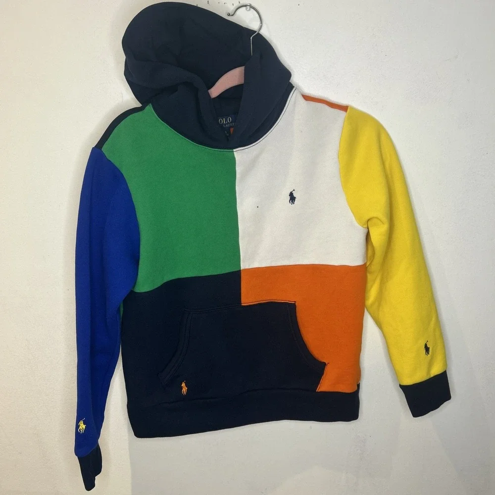 POLO RALPH LAUREN Big & Tall Colorblock Cotton Blend Fleece Pullover Hoodie Sz L